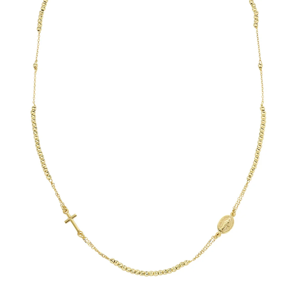 Collana Dorata Girocollo Croce e Miracolosa con Sfere Diamantate Amen | CLCRMIGGD3 - immagine 2